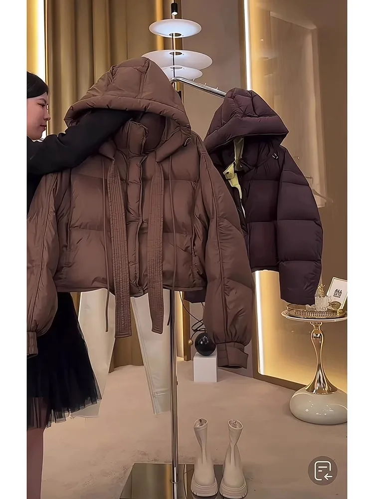 Chic ort com capuz para baixo Jaet feminino cor café coreano sle thi outerwear inverno faion commute sle branco du para baixo