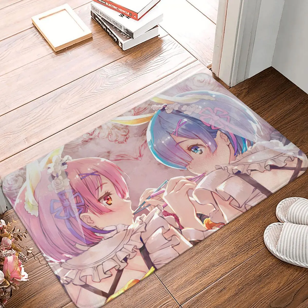 Re Zero Anime Non-slip Doormat Living Room Mat Ram Rem Girls Maid Balcony Carpet Welcome Rug Home Decorative