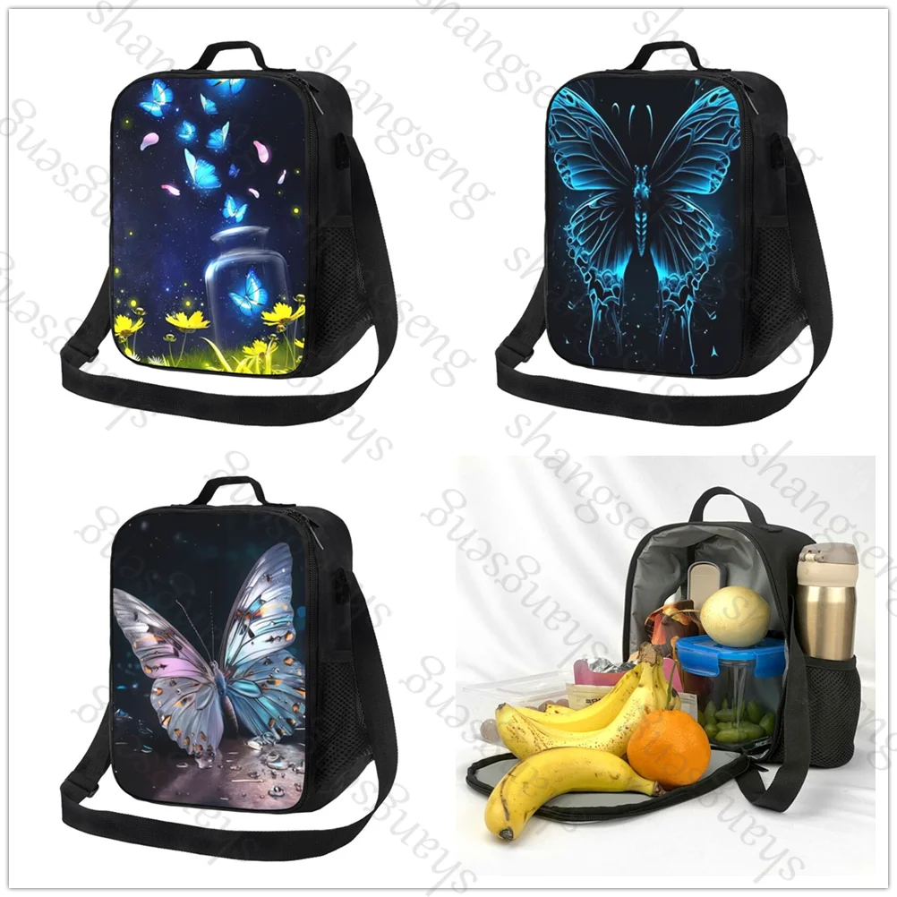 

Butterfly flower Printed Insulated Thermal Bag Lunch bag Foods Drink Storage Leakproof Picnic Camping Bags Outdoor Box beach