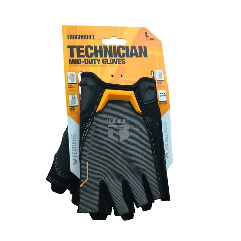 TOUGHBUILT TB-G06-L Microfiber Abrasion Resistant Half Finger Work Gloves Hand Protection Power Tool Accessories