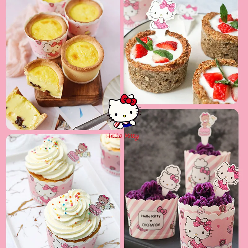 50 pz/set (25 confezioni + 25 toppers) Sanrio hello Kitty confezione cupcake per la decorazione della festa di compleanno dei bambini tazze da dessert