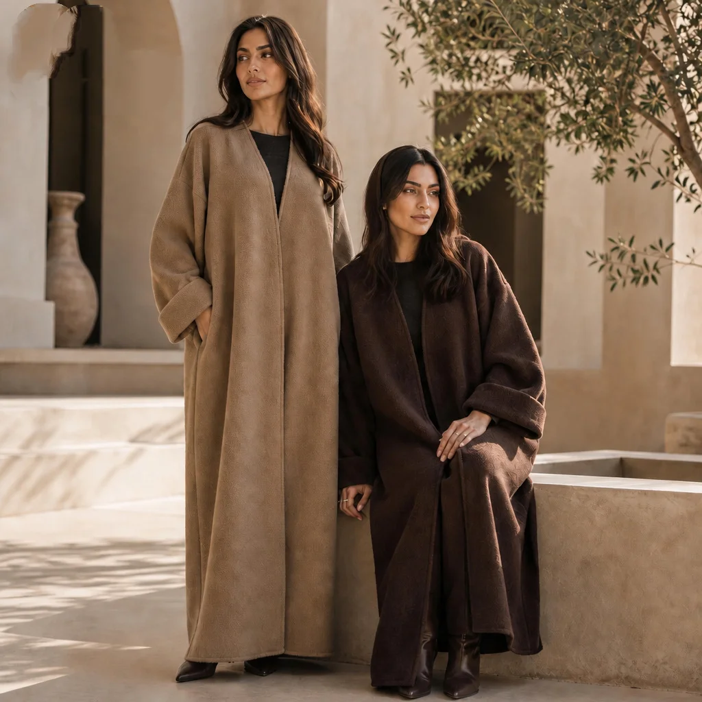 Ramadan Women Loose Abaya Thick Open Front Cardigan Autumn Winter Dress Kaftan Turkey Arab Robe Ladies Casual Outerwear Islamic
