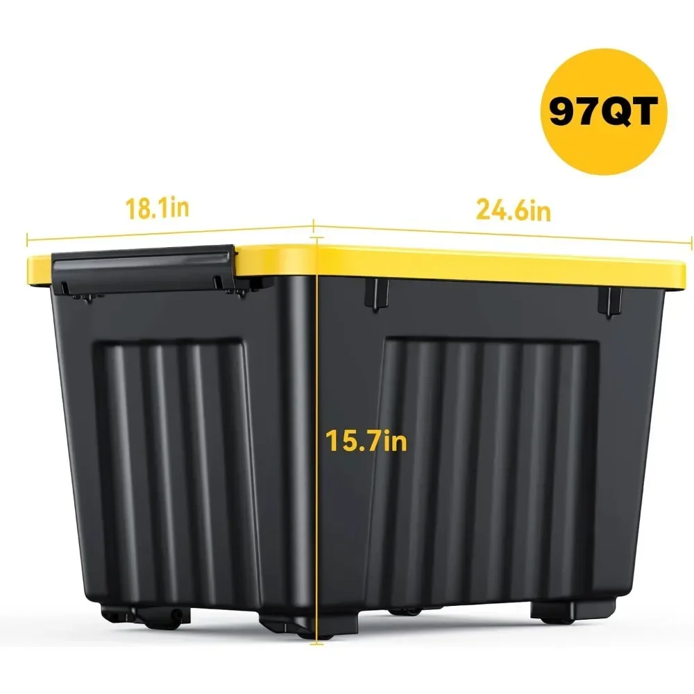 97 Quart Plastic Storage Bin, Stackable and Nestable Storage Boxes with Lids & Secure Latching Buckles, Large Storage Container