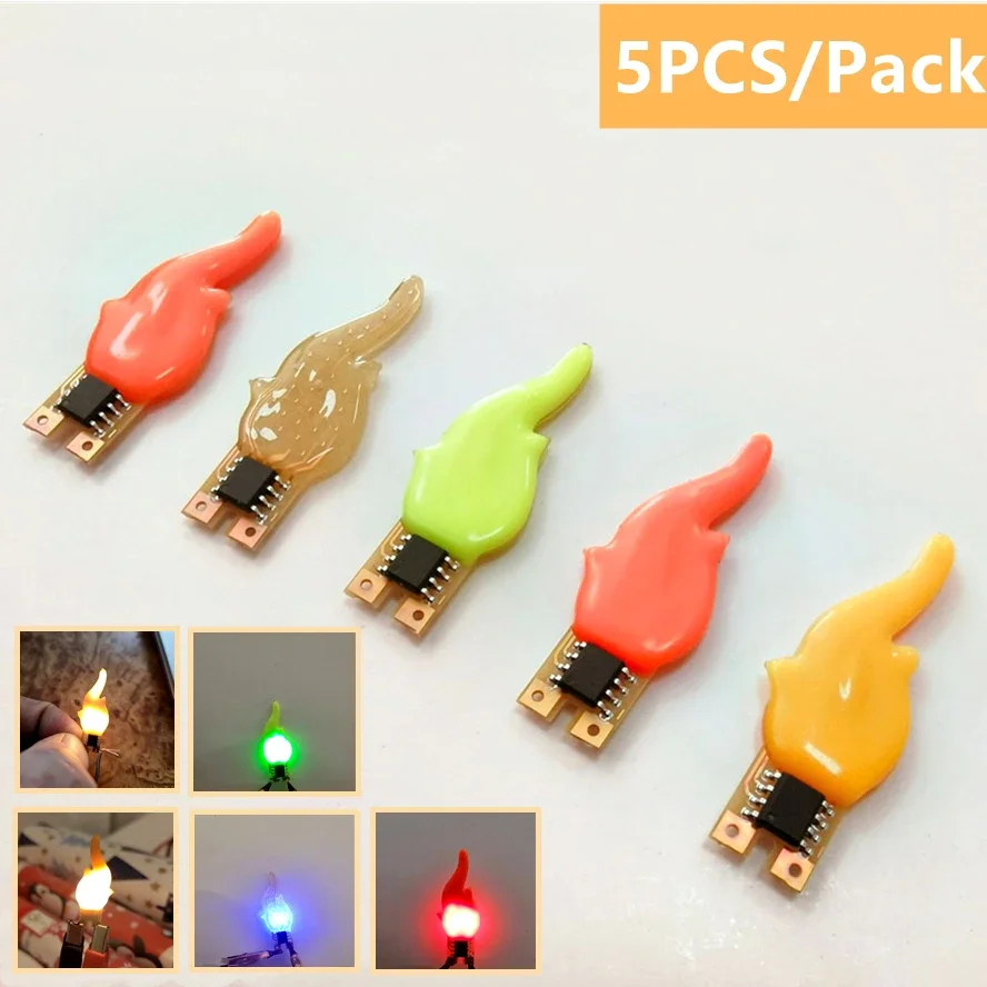 5PCS/Pack 3V LED Flash Filament Four-color Led Cob Candle Edison Flame Diode Birthday Party Decoration Light Bulb Accessories