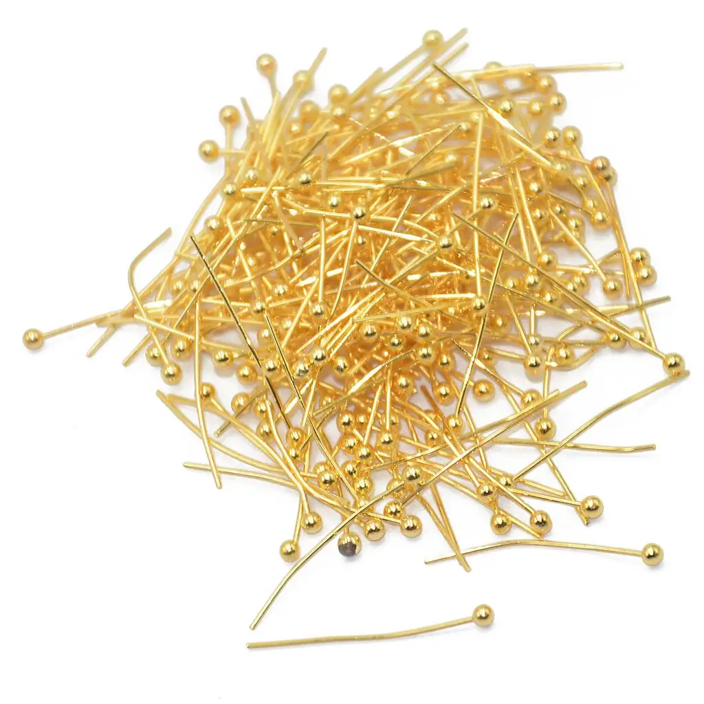 Lot 200 Ball End Head Pins Ballpins Jewelry Craft Findings gold color Plated 20mm