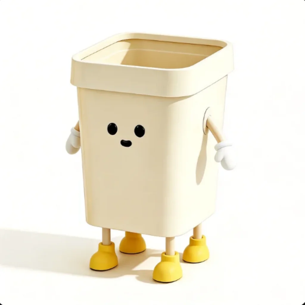 2 Pack 16L Cartoon Standing Square Trash Can, Press Ring Design Waste Bin, Large-Capacity Cute Garbage Bucket for Kitchen, Living Room & Kids Room