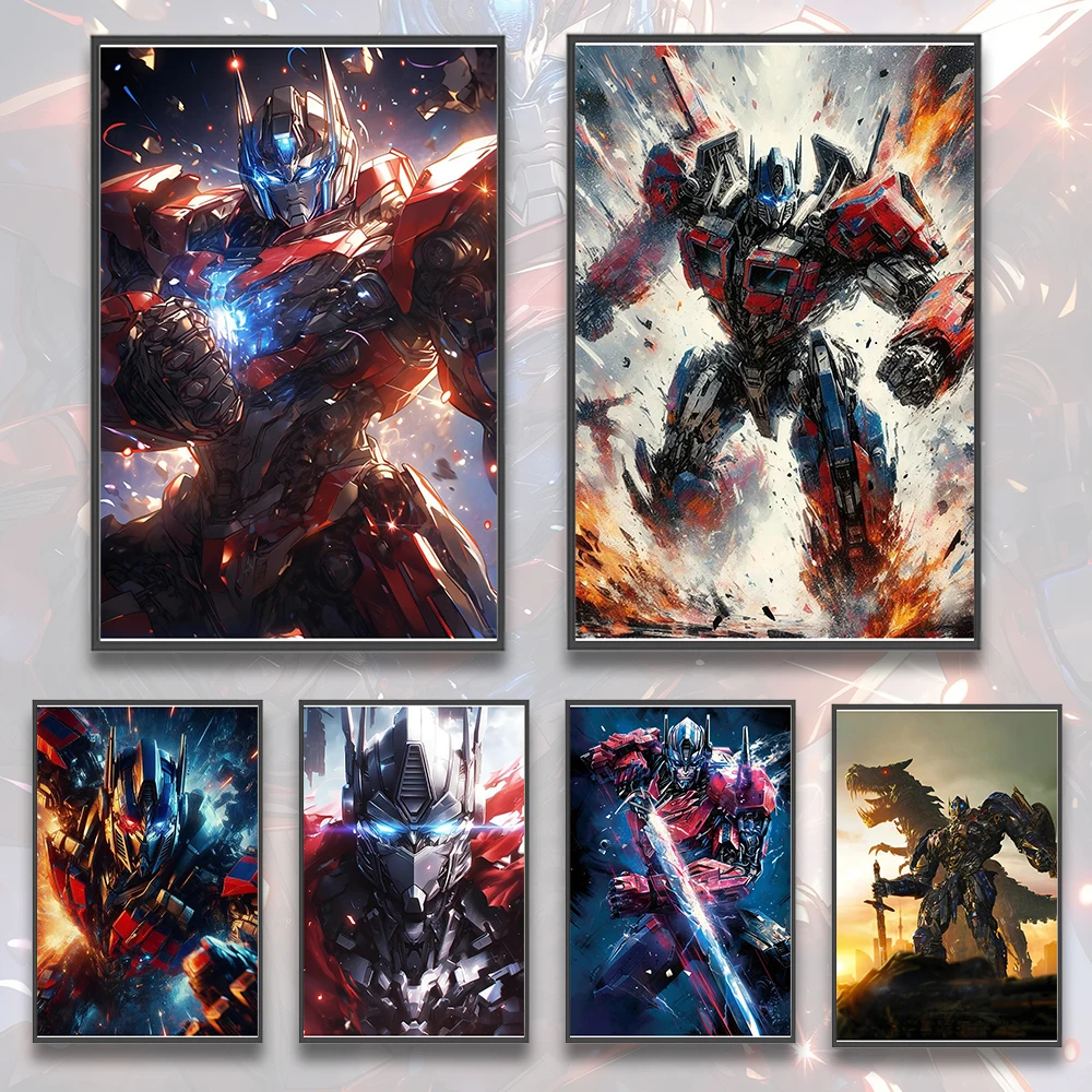 Transformers Movie Poster Self-adhesive Wallpaper Figures Bumblebee Wall Art Optimus Prime Home Decoration Painting Decor Gift