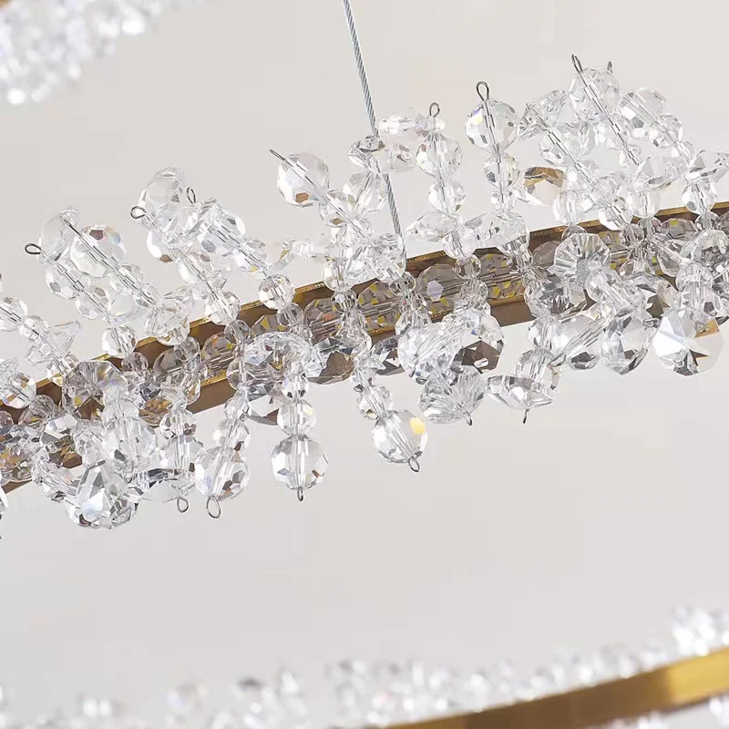 Luksusowa kryształowa lampa wisząca złoty pierścionek LED oświetlenie do salonu jadalni lekki designerski ściemnialny okrągły crystal light