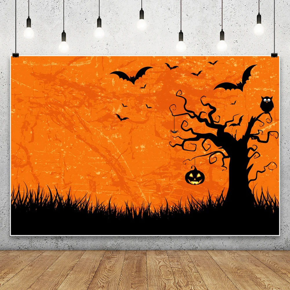 

Spooky Happy Halloween Backdrop Orange Halloween Party Decor Pumpkin Moon Bat Photography Background for Kid Birthday Party