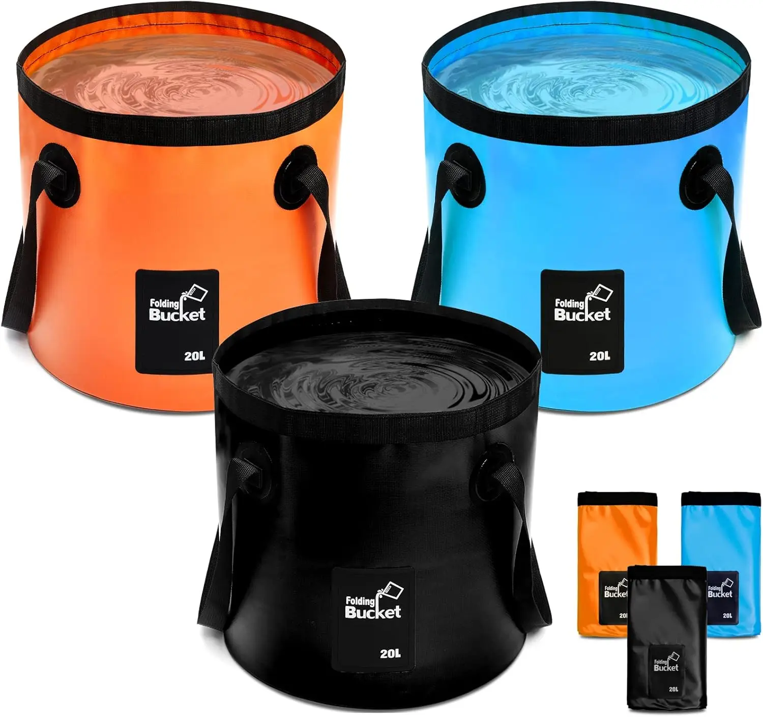 

3 Pack Collapsible Bucket 5 Gallon Foldable Water Container with Handle for Camping Fishing Beach