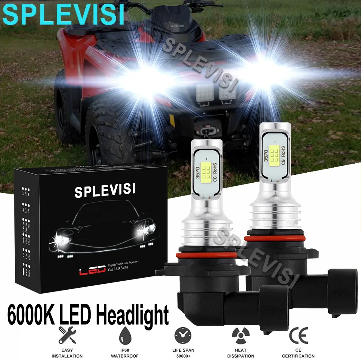 

2x 70W 6000K Pure White LED Headlight Bulbs Replace Kit For Can-Am Commander 1000 2011-2019 1000R 2018-2019 800 2011-2015