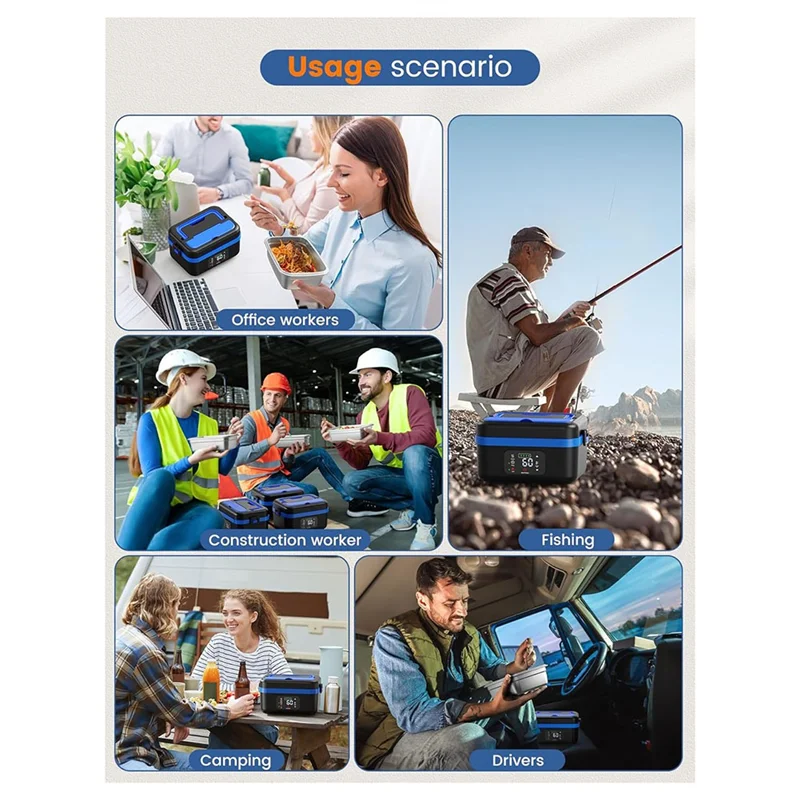 A86I-беспроводной электрический ланч-бокс, перезаряжаемый самонагревающийся подогреватель еды с аккумулятором емкостью 16000 мАч, для работы/путешествий/автомобиля/офиса