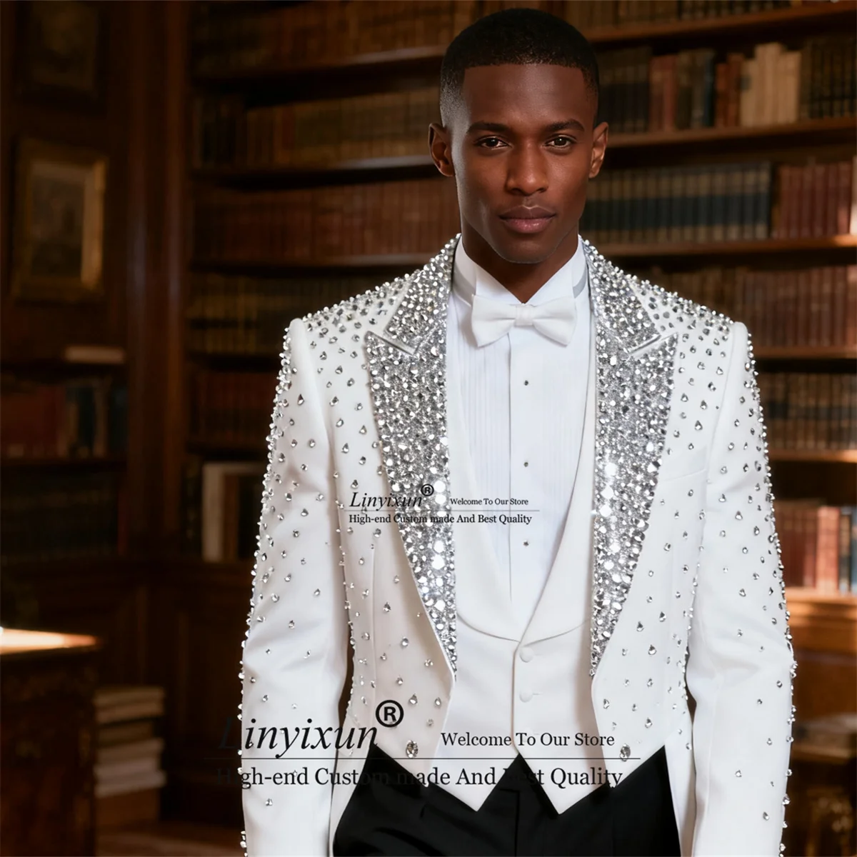 

High End Stone Rhinestone Tuxedos Men Suits Customized Handsome Costume Homme 3 Pieces Sets Groomsmen Wedding Party Ropa Blazer