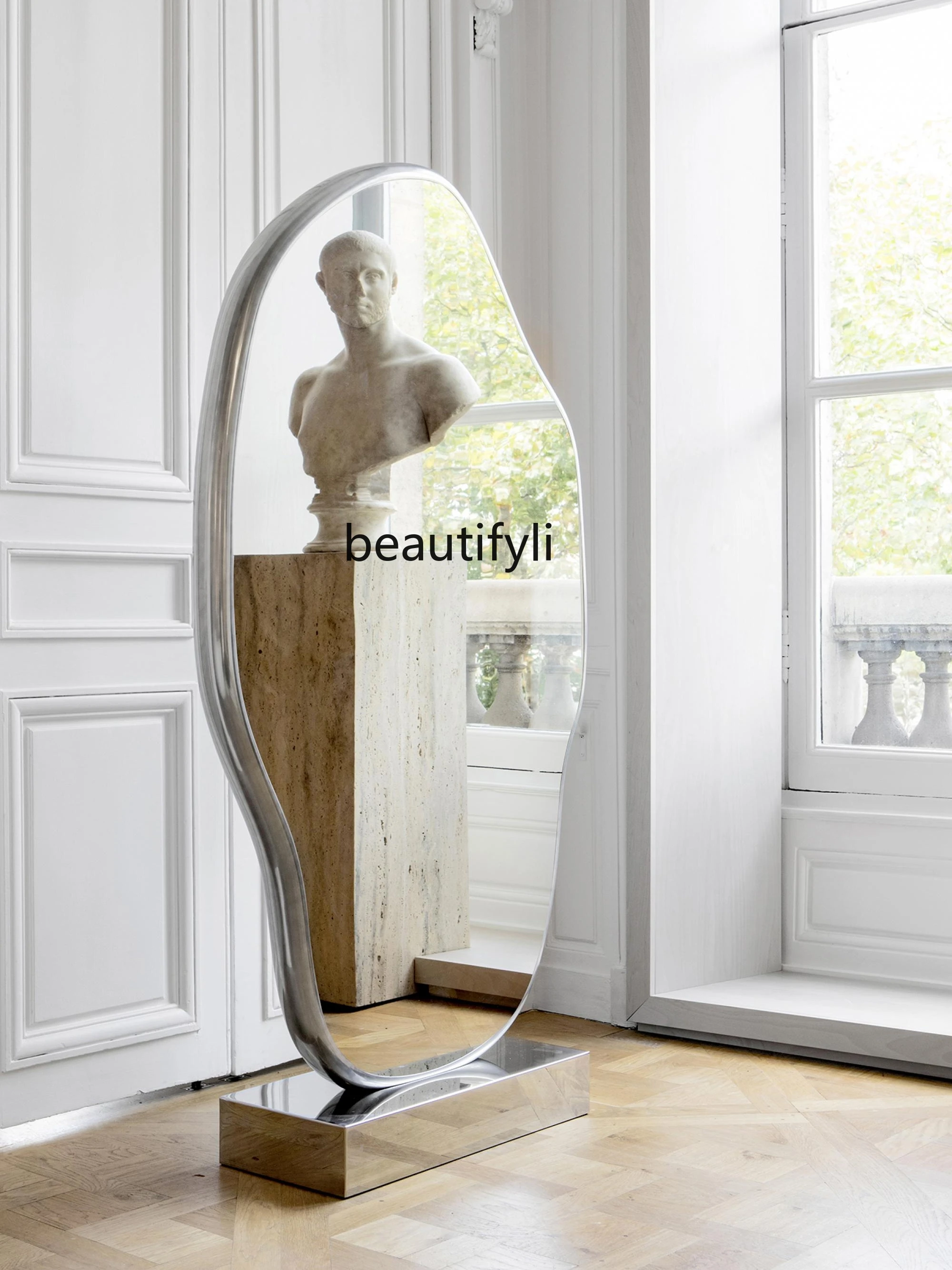 French Art Light Luxury Design Special-Shaped Full-Length Mirror Clothing Store Vertical Floor Mirror Living Room Decoration