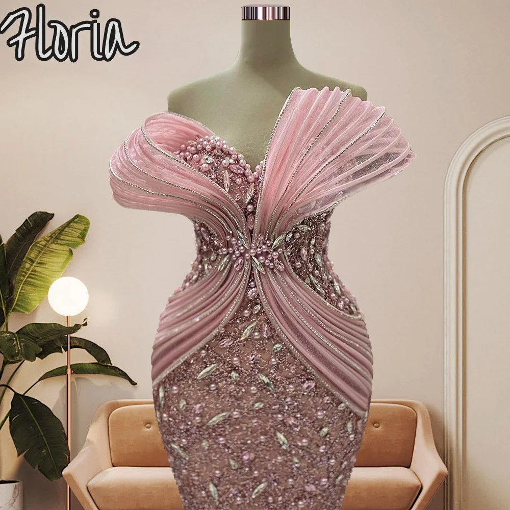 ที่กําหนดเองปิดไหล่ Mermaid ชุดราตรีไข่มุกหรูหราคริสตัลแขนกุดงานแต่งงานวินาทีแผนกต้อนรับชุด 3D Design