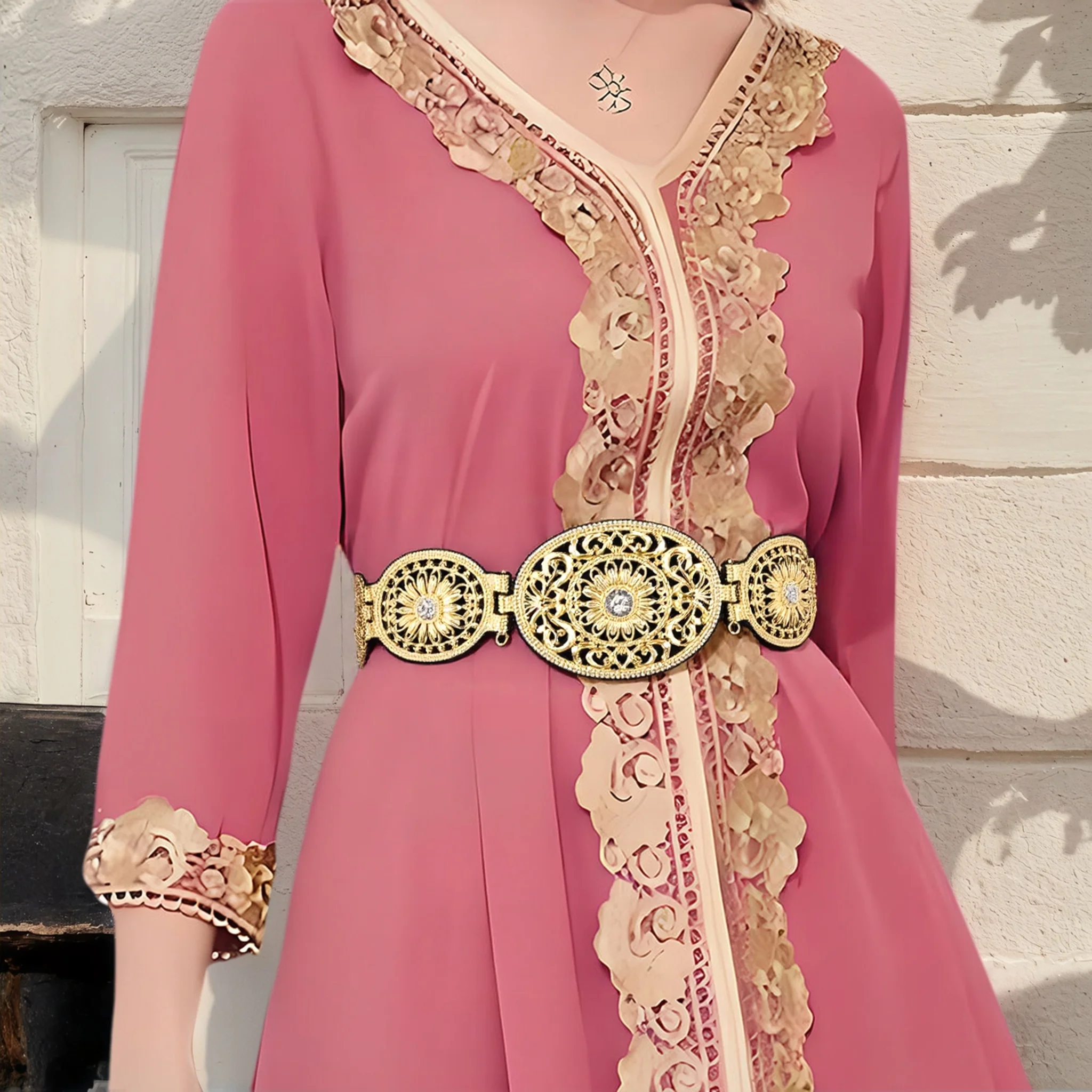 Morocco Hand Rope Chain Wedding Belt For Women Arabic Caftan Waist Chain Gold Color Hollow Arabesque Algeria Bijoux