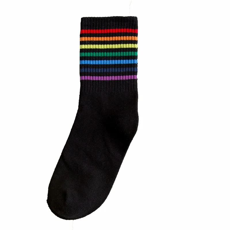 Fashion Socks Cotton Rainbow Stripes Gift Classic Warm Casual Tide Harajuku Funny Cute Pop Korean Socks For Women