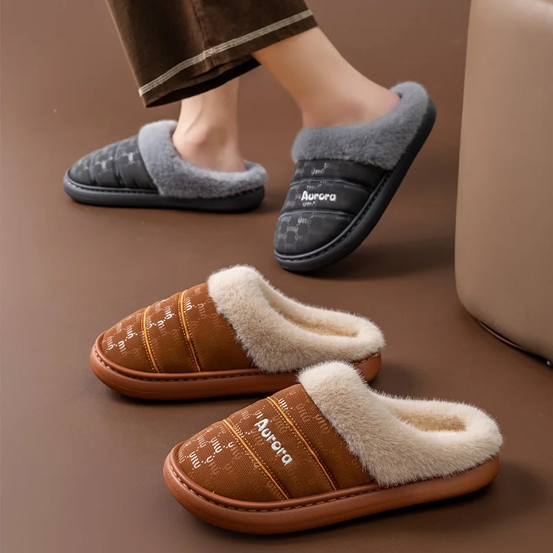 أحذية نسائية مقاومة للماء وغير قابلة للانزلاق سميكة للثلج الدافئ، شباشب قطنية مريحة للرجال، أحذية شتوية داخلية من القطيفة للزوجين #2