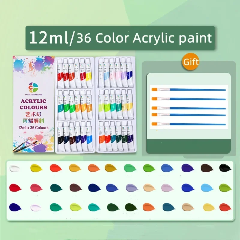 Acrylic Paint 12 18 24 36 Color 12ml Tube Acrylic Paint Set Paint for Clothing Painting Rich Glass Pigments for Artists Painting