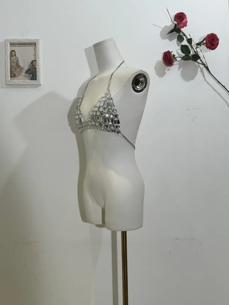 Camisole en pierres précieuses de diamant pour femmes, Sexy, tendance, dos nu, bretelles en chaîne, Bustier en strass, soutien-gorge Rave Sling, haut court