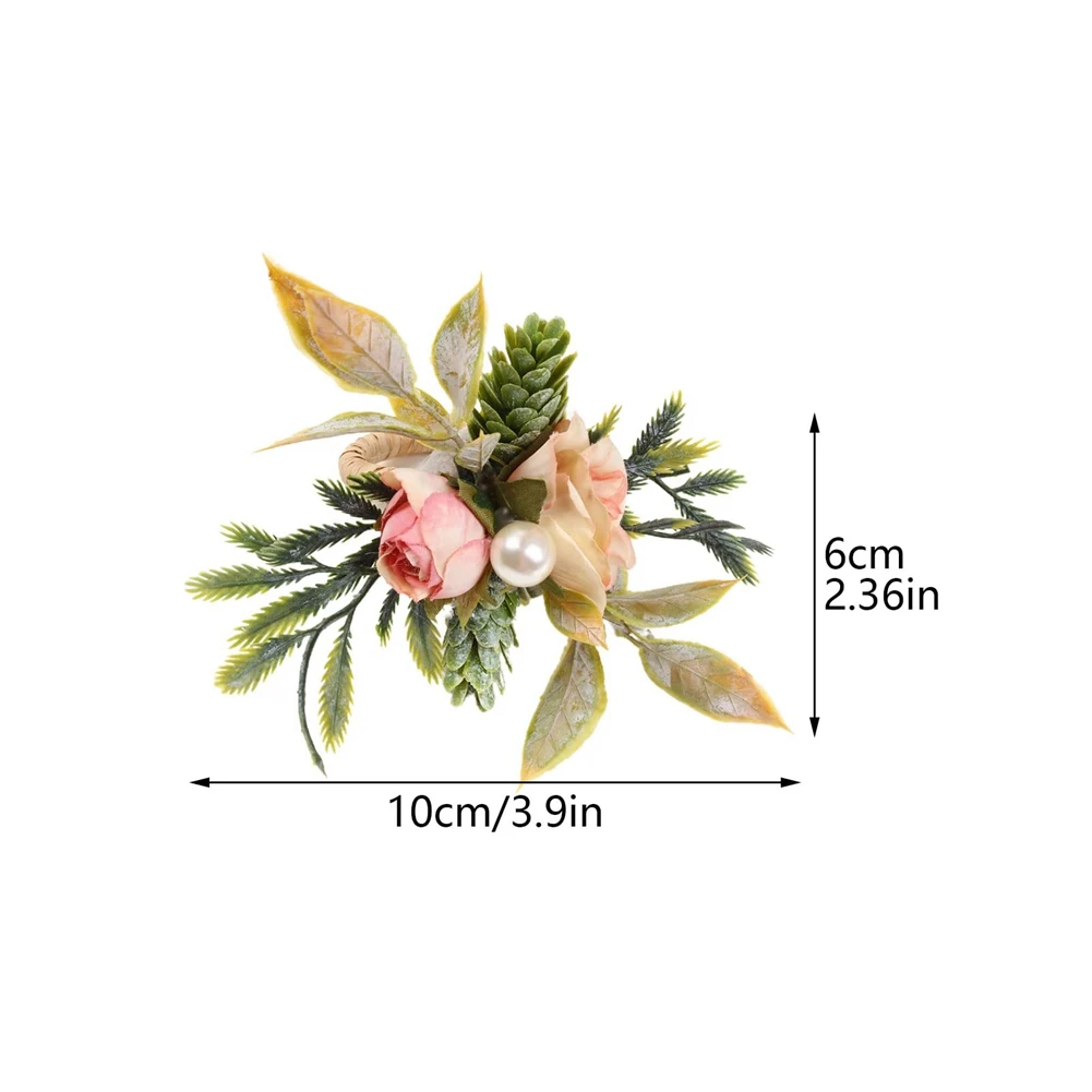 Quality! Double Rose Napkin Rings Set of 4, Pink Flower Napkin Rings with Berries and Green Leaves Handmade Napkin Ring Holders