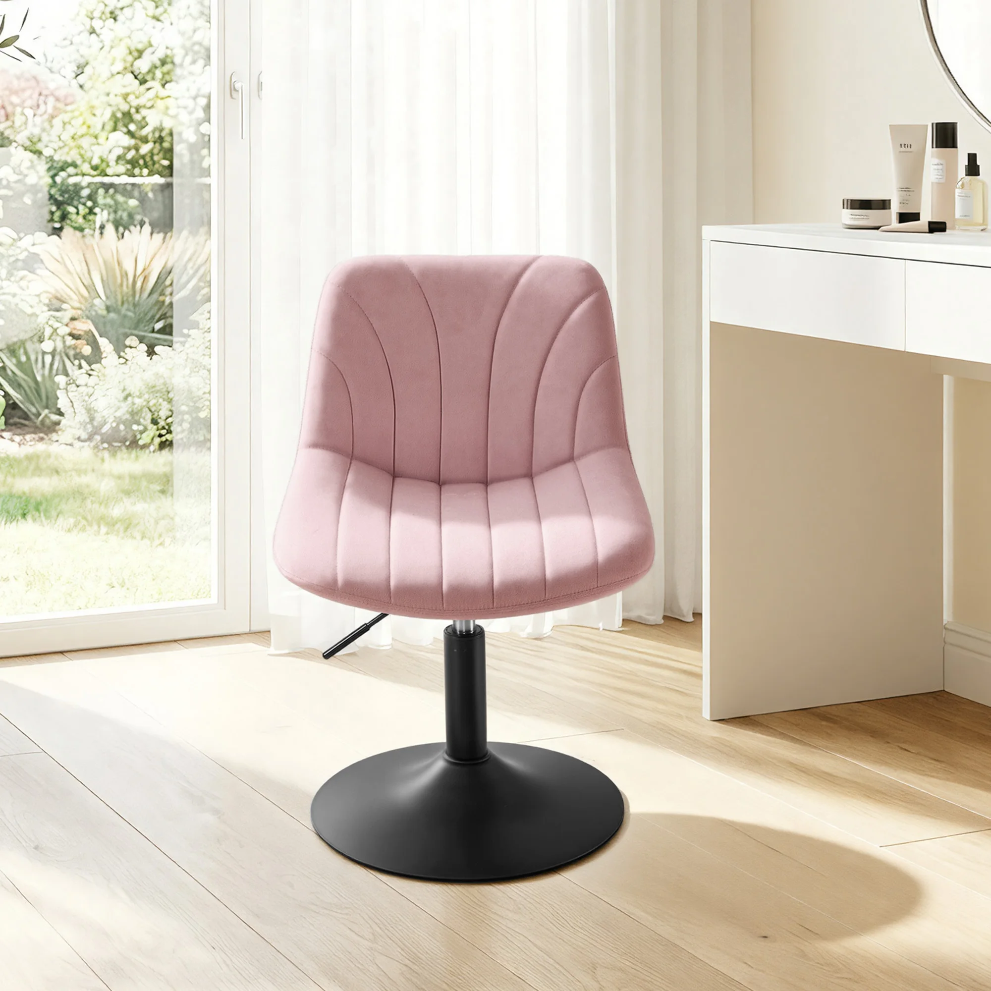 VASAGLE Velvet Dressing Table Chair, Height-Adjustable Swivel Stool with Backrest