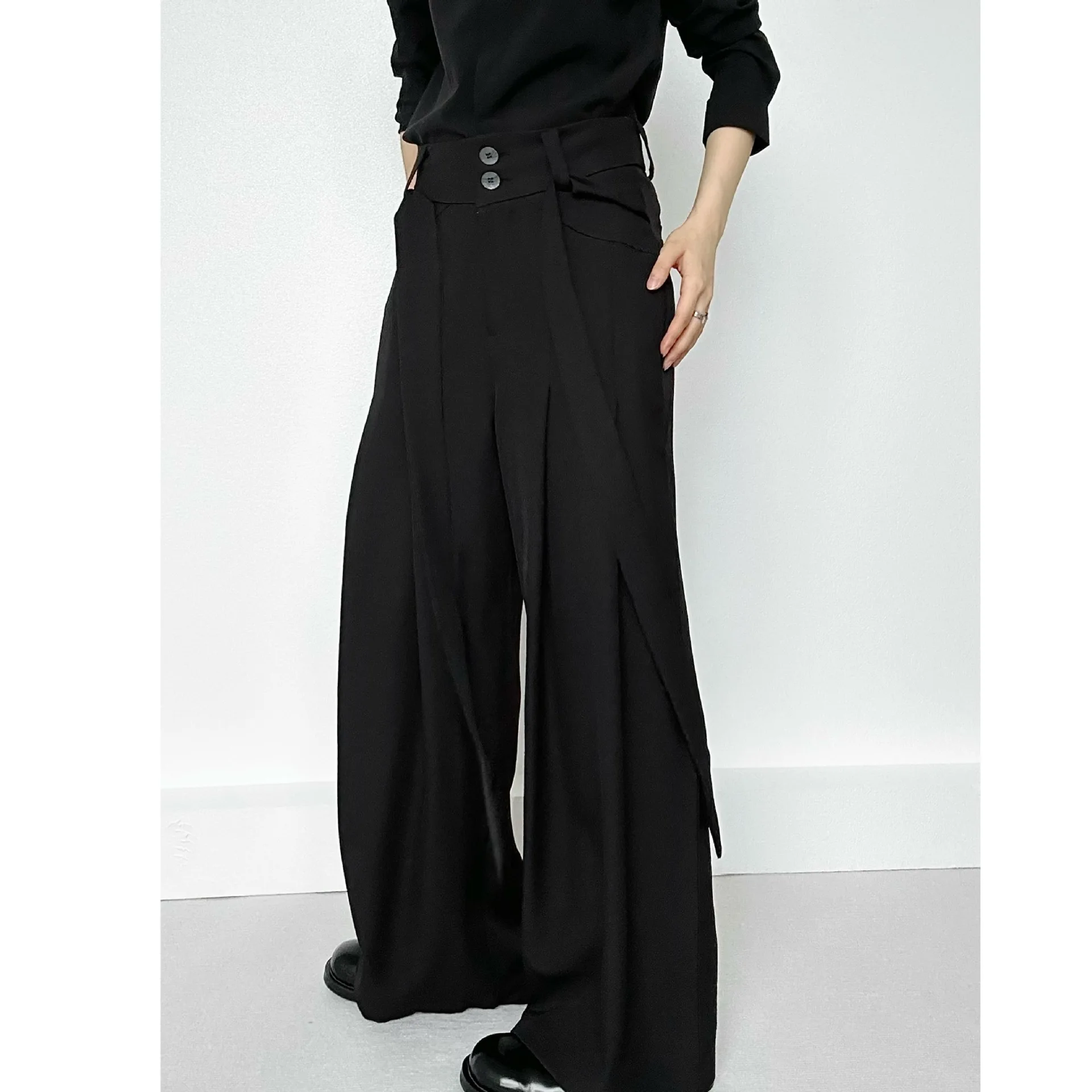American Retro Summer Straight Casual Suit Pants Men's Light And Ripe Wind Droop Versatile Wide-leg Belt Design Long Pants