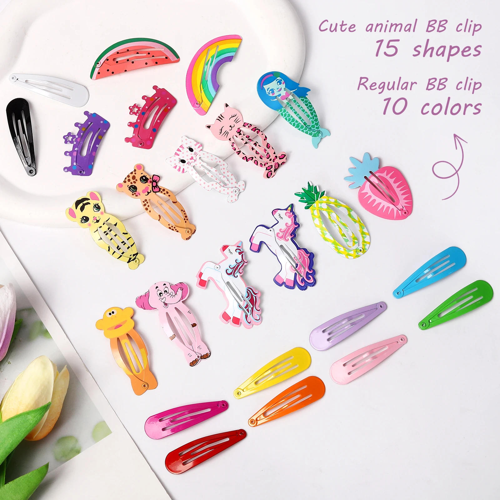 

110pcs Colorful Cartoon Fruit Animal Hair Clips for Girls Cute Children's Headwear Accessories Hairpins