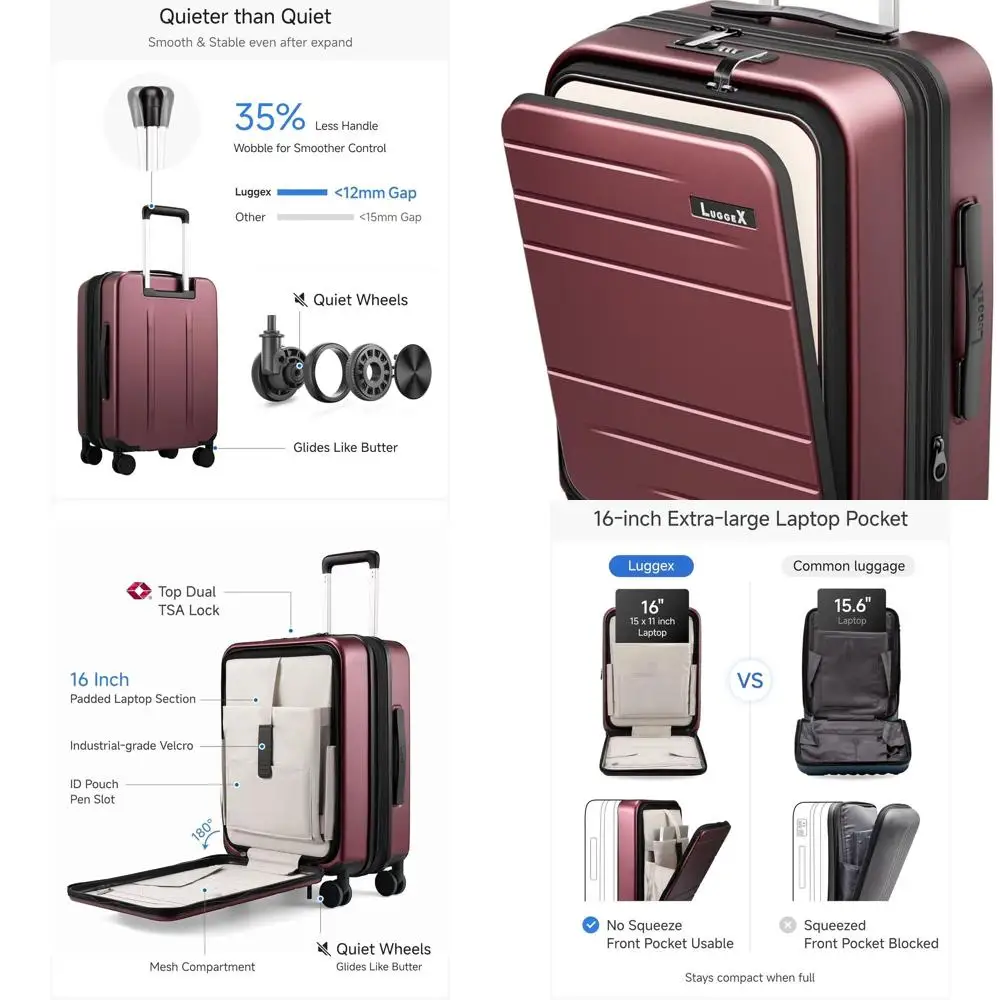 20 Inch FLO5 Expandable Polycarbonate Carry-On Suitcase with Front Pocket (Cheery FX-Core)