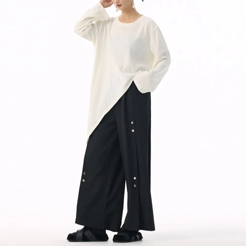 HKSH Primavera Autunno Nuove Donne Magliette e camicette Design Asimmetrico Colletto Rotondo Maniche Lunghe Twill Split Chic Alla Moda Elegante Casual HK16077