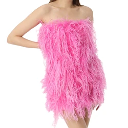 Strapless Ostrich Feather Dress for Women, Tube Dress, Tube Dress, Chest Wrap, Party, Wedding, Concert, Purple B220627