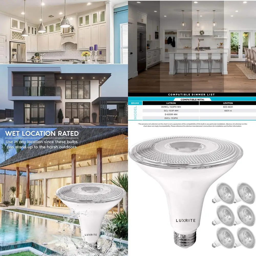 

120W Equivalent 6-Pack LED Outdoor Flood Lights, 1250 Lumens, 3500K, 15W Dimmable, Wet Rated, E26 Base