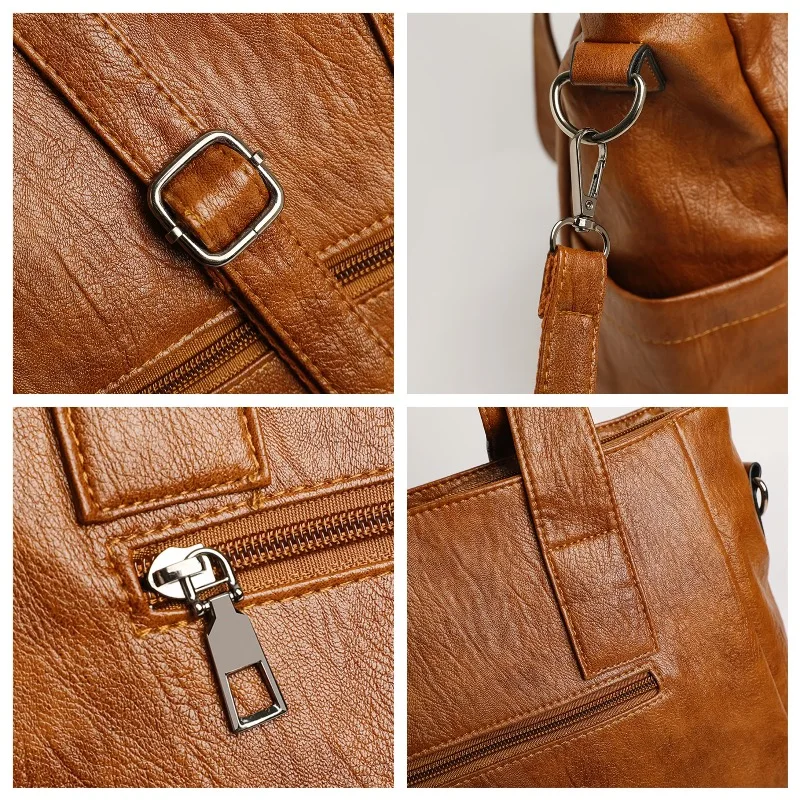 Tas Besar Kasual Set Tiga Potong Tas Bahu Wanita Modis Tas Tote Kapasitas Besar Tas Tangan Kulit PU Lembut Tas Ketiak