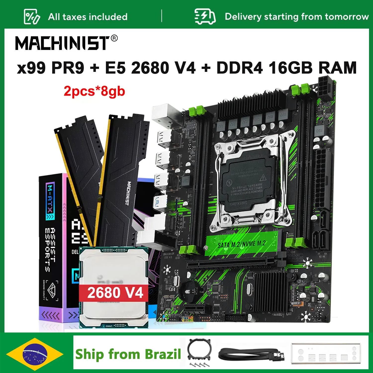 MACHINIST X99 PR9 placa base LGA 2011-3 Set Kit procesador de CPU Xeon E5 2680 V4 con DDR4 2x8G = 16G memoria RAM nombre SATA M.2 M-ATX