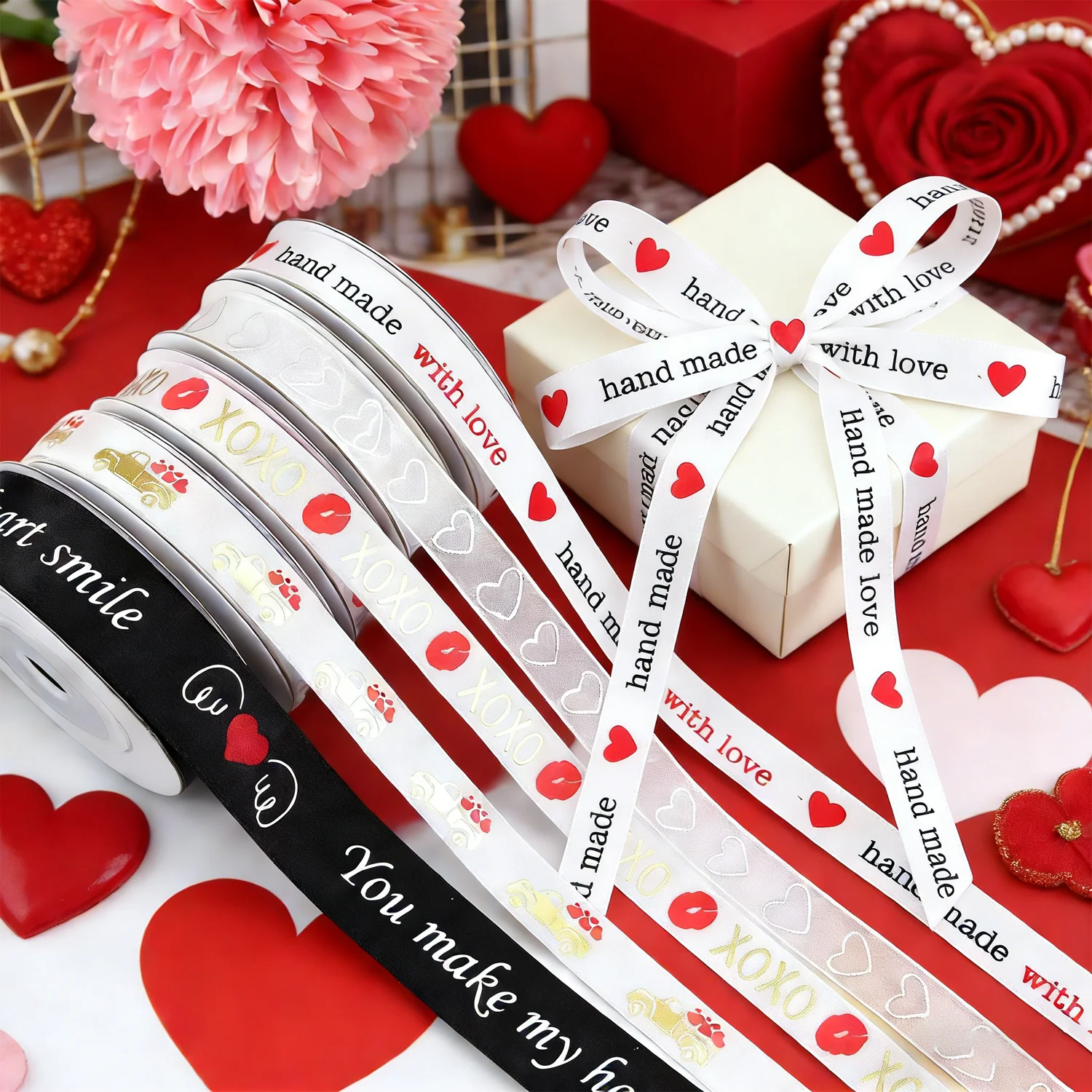 5 Yard Valentinstag-Band, zum Verpacken von Geschenken, Blumen, Kuchen, zur Schaffung einer romantischen Atmosphäre für Geburtstage, Hochzeitstage
