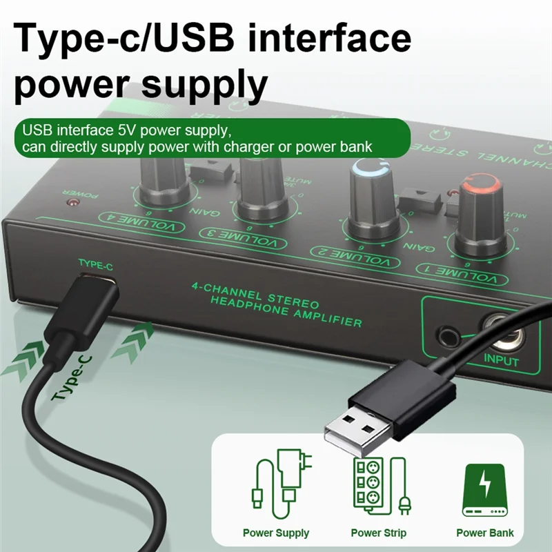 Усилитель для наушников Depusheng, новый 4-канальный ультракомпактный стерео аудиоусилитель, 10 МГц, усилитель для наушников с адаптером питания Blue-TCE