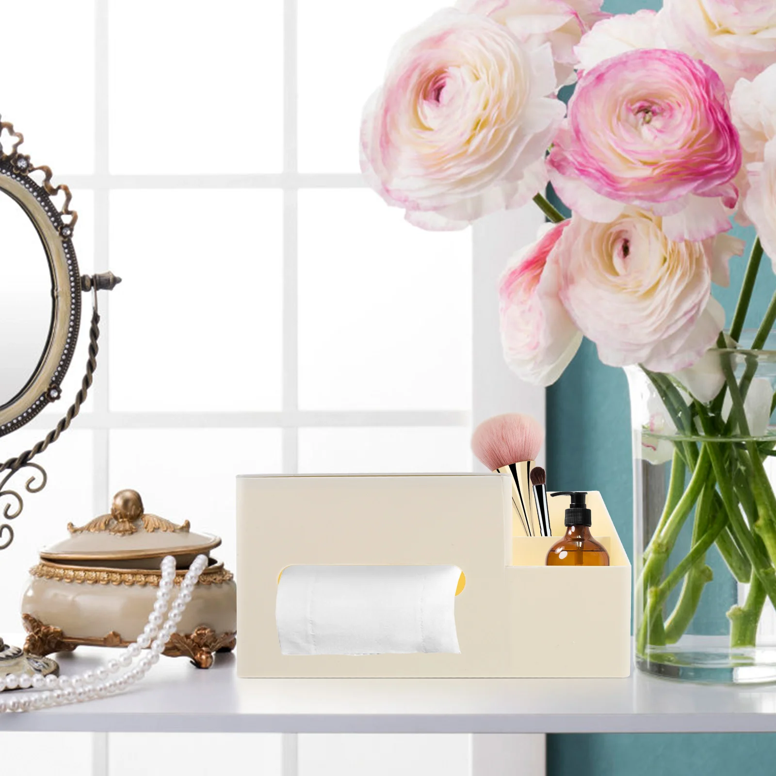 

Sturdy Cover with Side Organizer Household Paper Towel Dispenser Storage Case Desktop Decor Living Room Bathroom Napkin Box