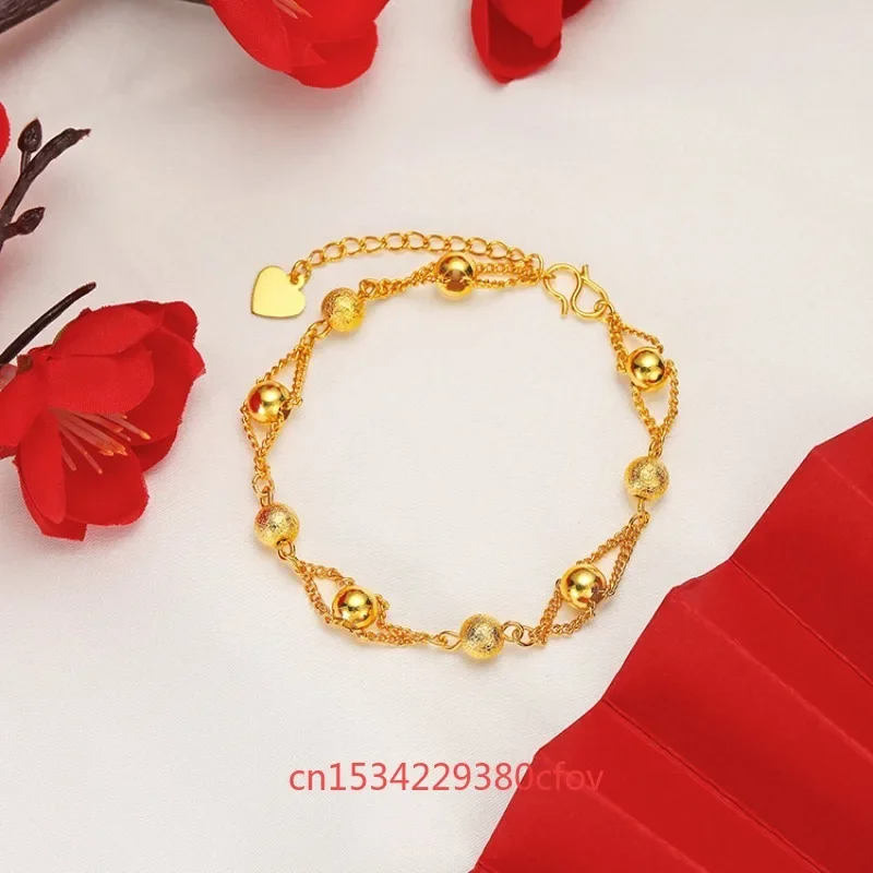 Personalized Simple Vietnam Sand Gold Frosted Beads Heart Transfer Beads Bracelet Women's Brass Gold plated Wedding Gift