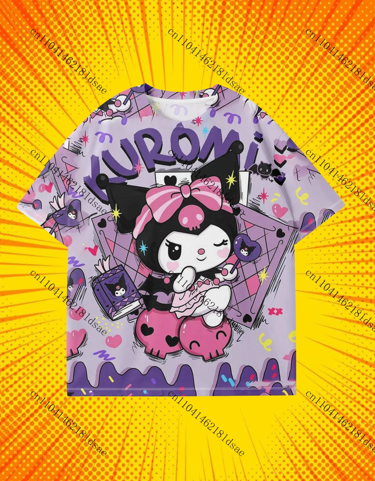 

НОВАЯ ГОРЯЧАЯ футболка с 3D принтом Kuromi Sanrio для покупок, спорт на открытом воздухе, дома, полиэстер для взрослых и детей, топы Y2K, косплей для мужчин и женщин