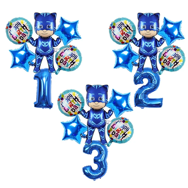 PJ Masks Aluminum Film Balloon Set Catboy Blue Happy Birthday Digital Balloon Toy Kids Birthday Party Decoration Supplies Gift