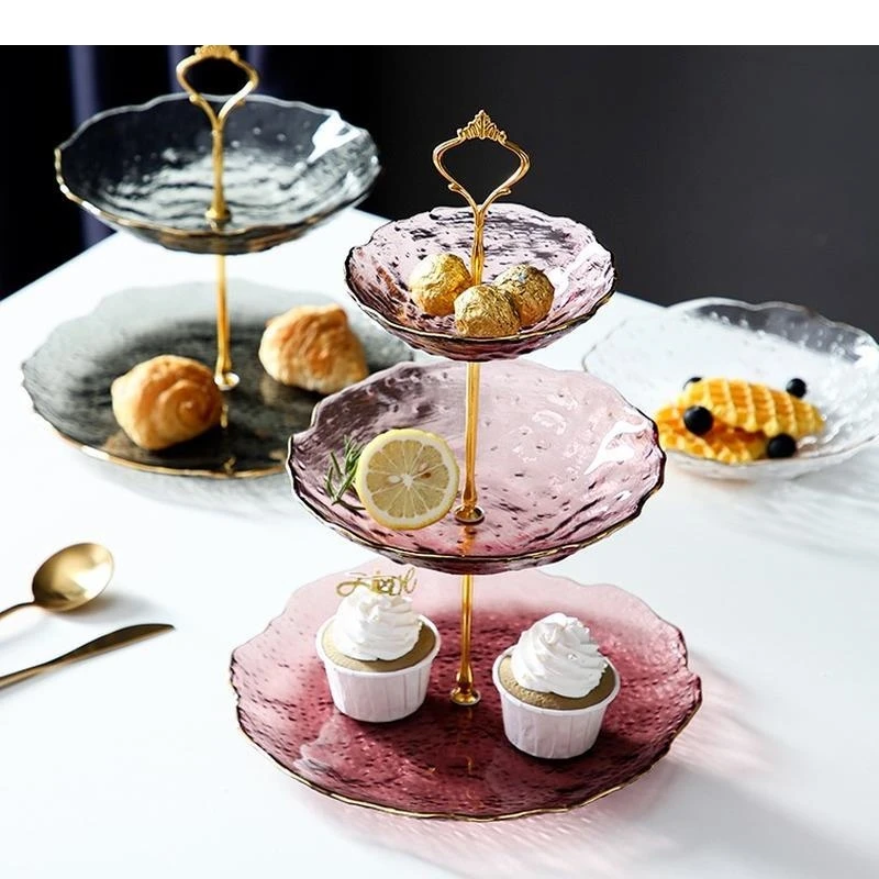 

Modern Crown Glass Fruit Plate Household Division Cake Snack Shelves Double/Three Layer Candy Kitchen Utensils