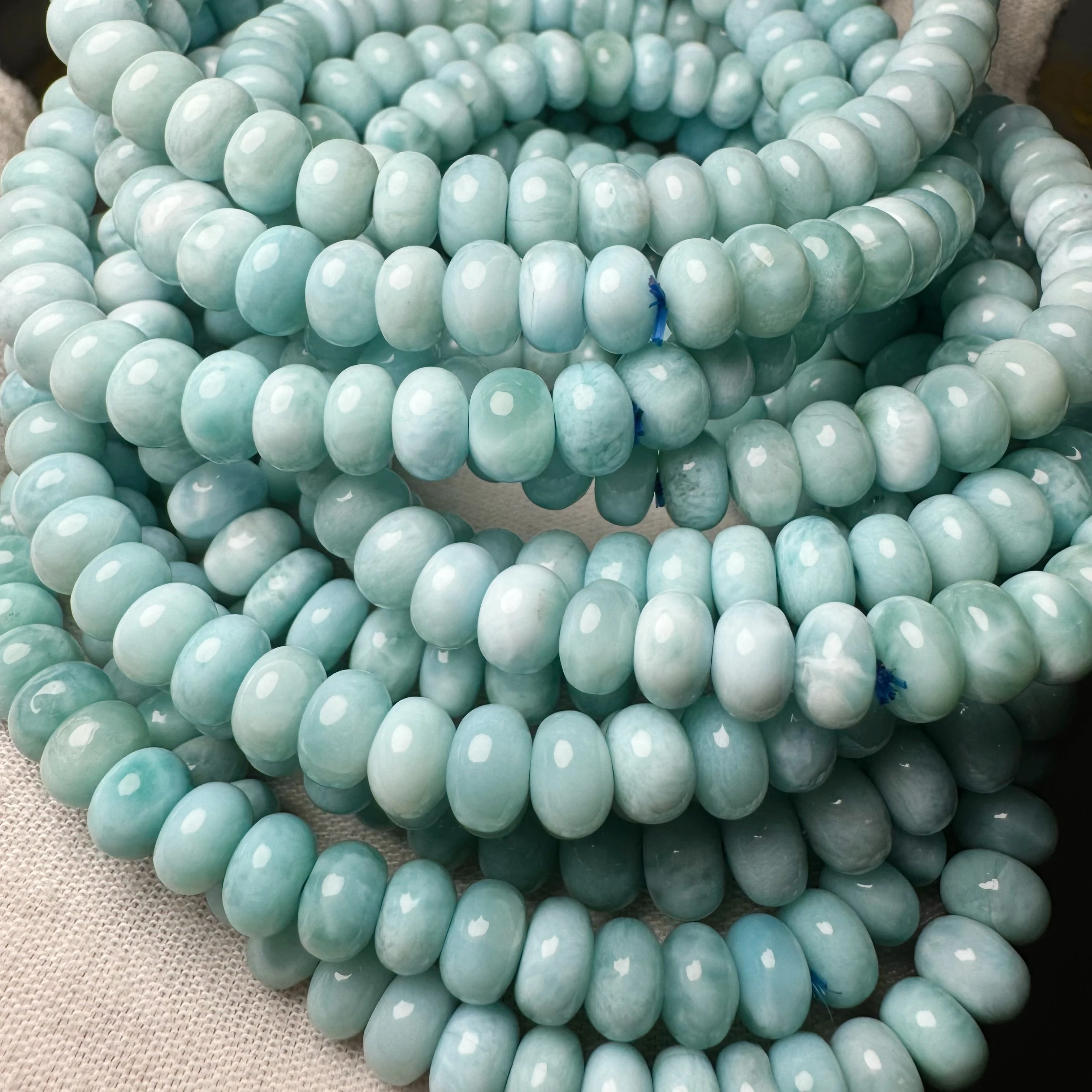 Meihan Natural AA rare Dominica Larimar smooth rondelle loose beads stone for jewelry making design DIY gift