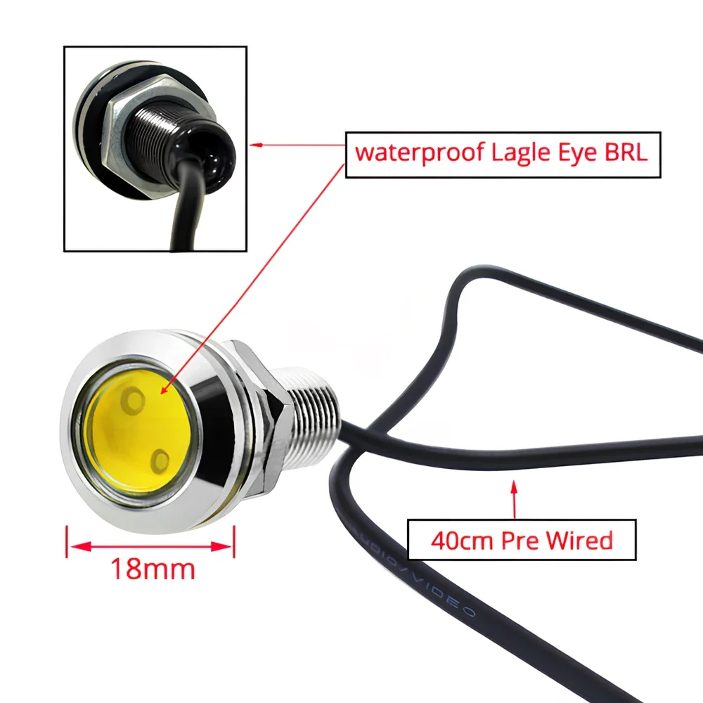 2Pcs DRL Led Hawkeye Silver Housing Daytime White Running 18MM Reversing Stop Signal Turn Trunk Lighting Lamp Day Light Drl Fog