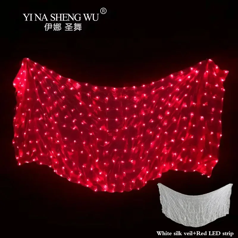 

Светодиодная шелковая вуаль для танца живота, 100% шелк, 4 цвета, светодиодный реквизит для выступлений, аксессуары для танца живота, светодиодные вуали, 1 штука