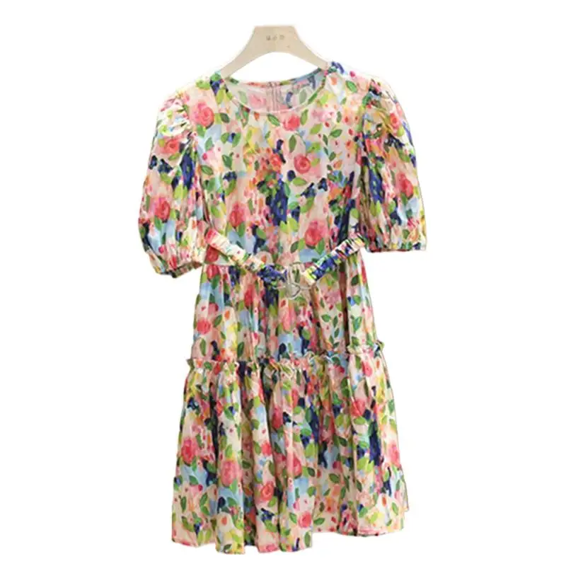 

Elegant Party Mini Dress French Vintage O-Neck Print Female Dress Summer Boho Vacation Dress For Women New Loose Plus Size Dress