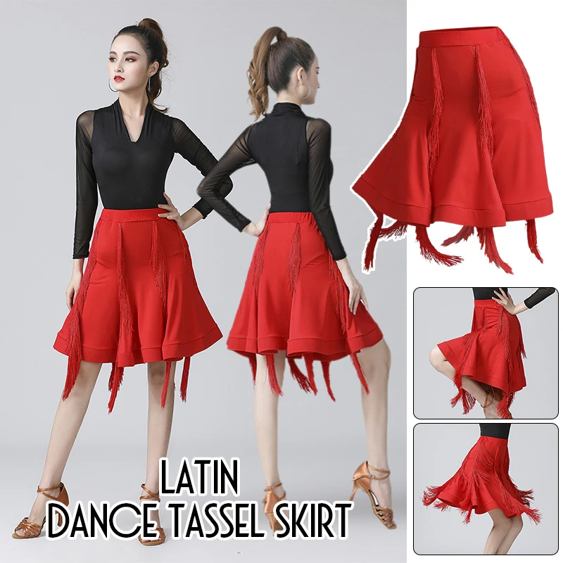 

Women Latin Tassel Skirt Ballroom Salsa Tango Samba Rumba Dancing Show Stage Performance Costume Female Practice Skirts