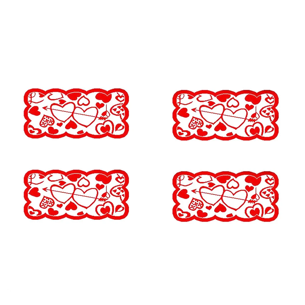 

4 pcs Heart Pattern Placemat Thicken Insulation Table Mat For Home Restaurant Bowl Plate Pot Protection Hollow Out Design Red