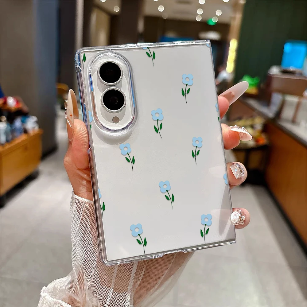 Blue Flower Clear Hard PC Phone Case for Samsung Galaxy Z Fold 8 Light‑Weight Anti‑Collision Daily Cover