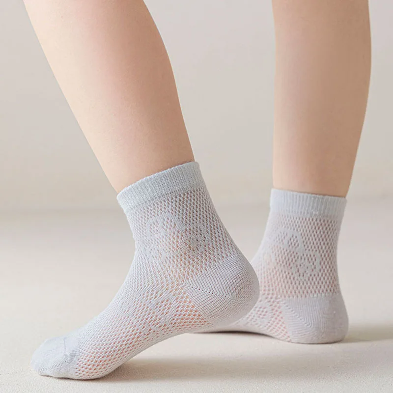 5 Pairs/Lot Kids Summer Socks Solid Color Thin Breathable Mesh Cotton Socks Cartoon Car Children Boys Casual Mid Tube Sock view 3
