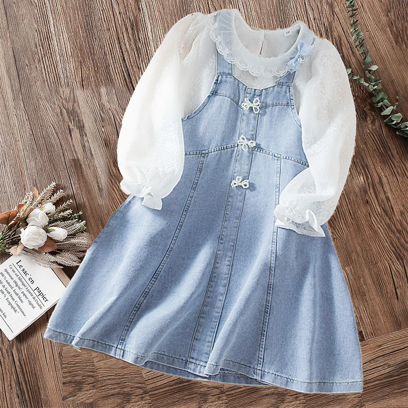 

Baby Kids Denim Dresses for Girls Clothes Autumn School Shrit & Dress Elegant Outfits Teenagers Children Costumes 8 10 12 Years